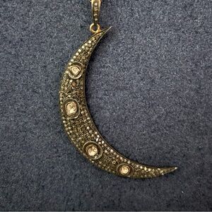 Gold Crescent Moon Necklace with Raw Natural Diamonds - Originally $850